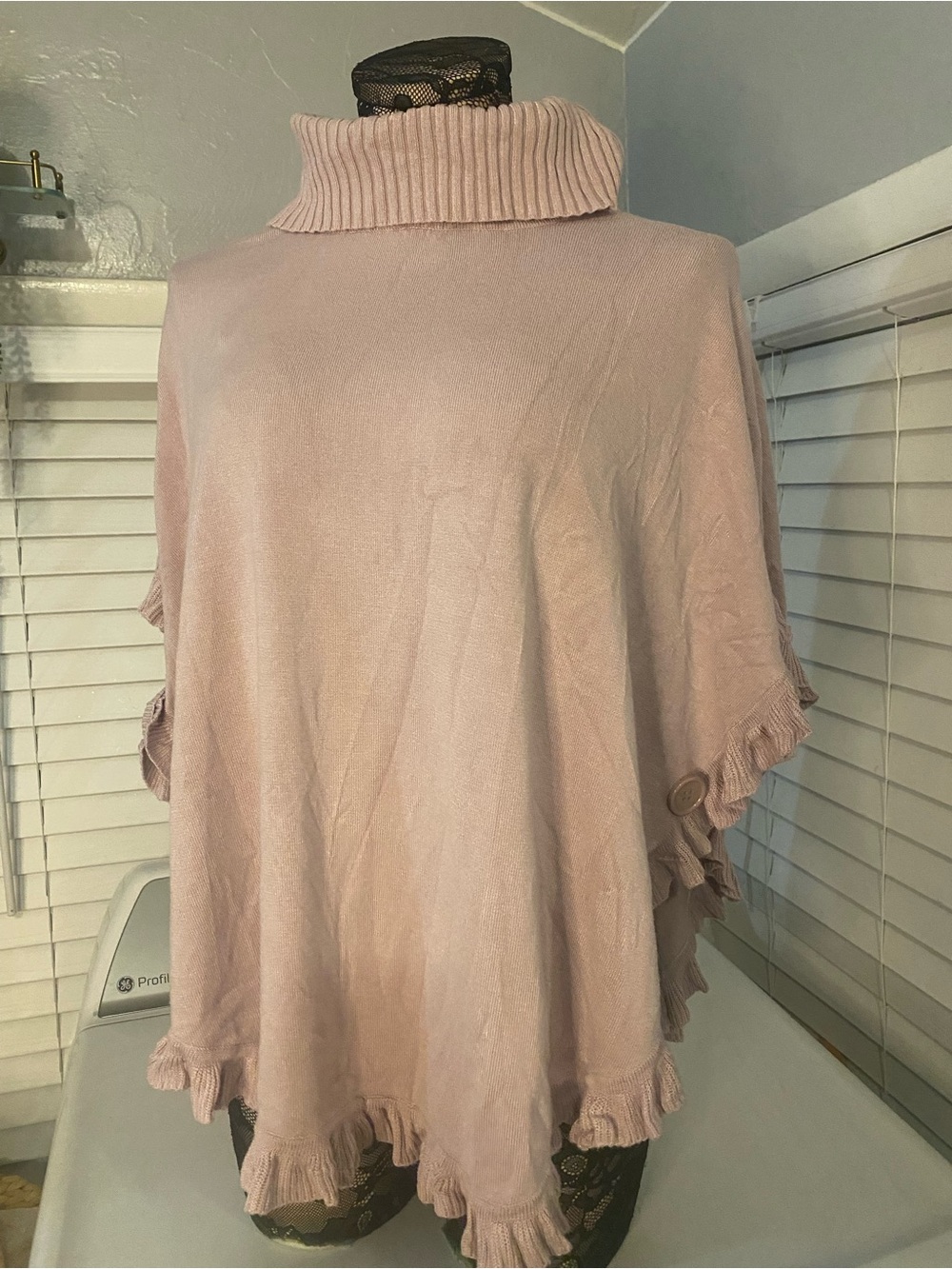 Joseph Blush Pink Turtleneck Poncho with Ruffle Trim